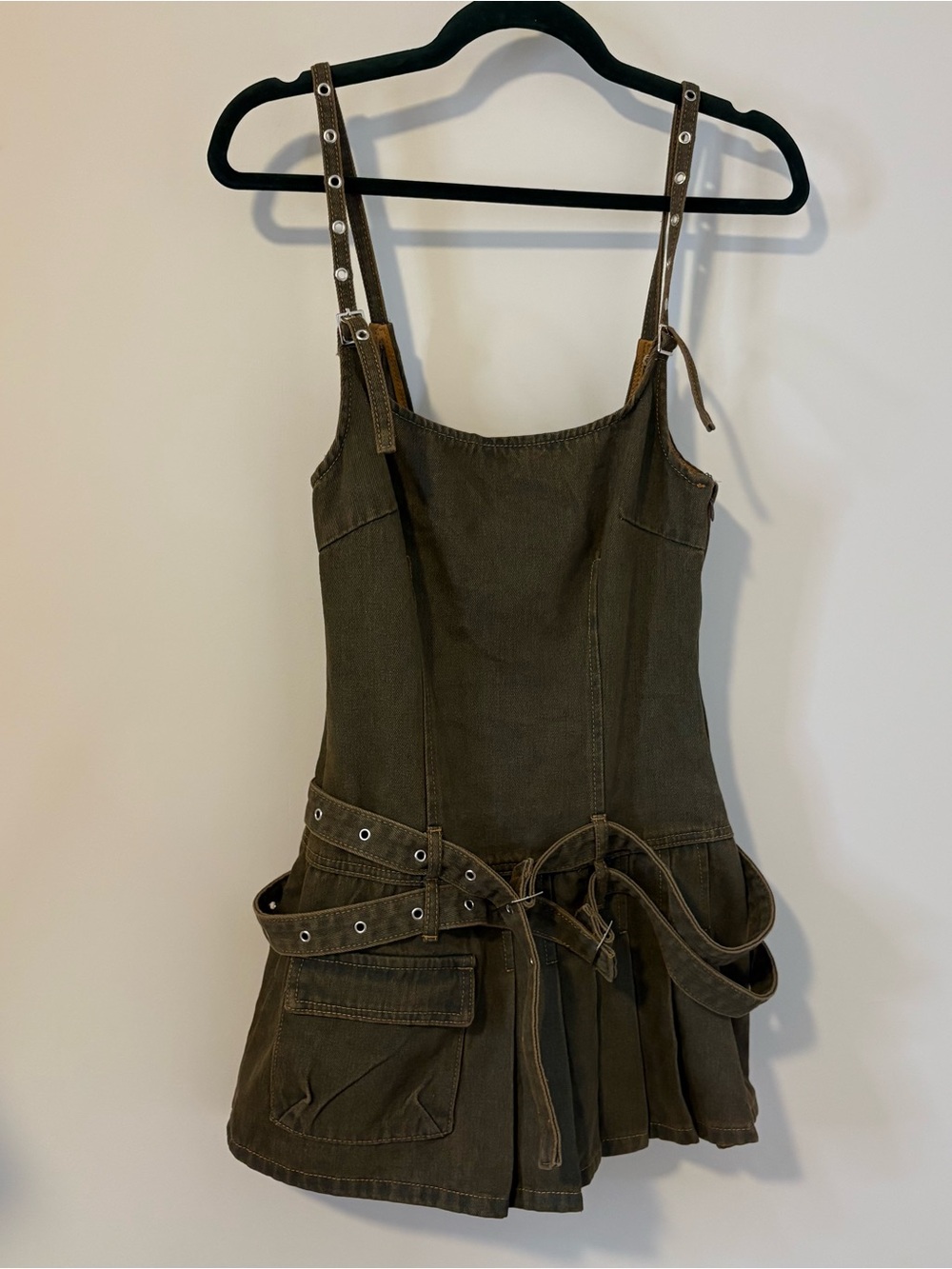 Lioness Brown Strap Mini Dress with Belted Pocket Skirt - Picture 3 of 6